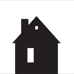 Fototapeta premium Black silhouette of a house with a chimney and one window on a white background home building