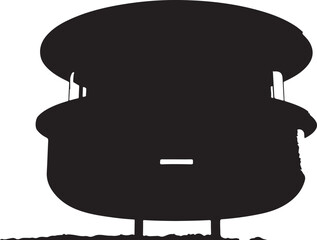 Black silhouette of a large cooking pot on a stand with a small rectangle in the center cauldron stew pot