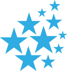 Obraz premium A grouping of bright blue stars of varying sizes, arranged to form a visually appealing cluster. The stars are positioned to suggest upward movement