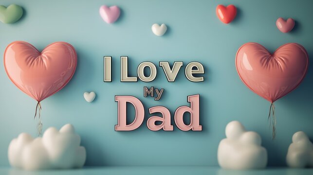 A visually appealing arrangement of colorful heart-shaped balloons with the text 'I Love My Dad' prominently displayed, symbolizing love and appreciation for fathers.