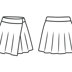 A vector illustration of a tennis skirt, highlighting its wrap-around style and subtle pleats. The skirt is presented in a clean, minimalist style