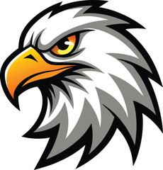 Powerful fierce eagle head mascot with a sharp piercing star emblem for sports teams and brands