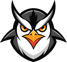 Energetic mad penguin head mascot logo with dynamic flapping wings for branding and sports