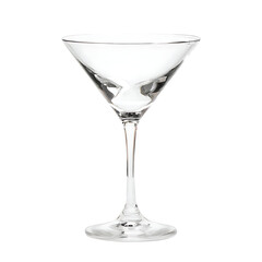 Elegant clear glass barware drinkware with stem isolated on black background is perfect for showcasing cocktail martini or liquor display