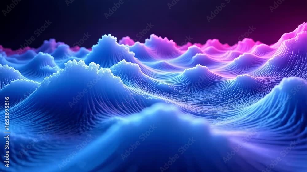 Poster mesmerizing waves shimmer with neon light, creating a dynamic abstract ocean background perfect for 