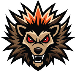 Aggressive savage porcupine head mascot logo design with a distinctive extended q element