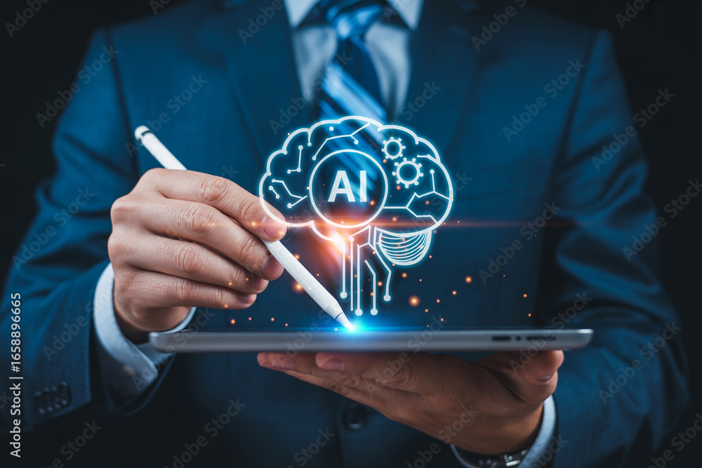 Aufkleber artificial intelligence ai technology concept businessman using tablet for innovation future tech