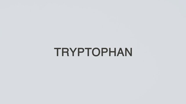 Tryptophan concept word hand holding stethoscope on white background for amino acid monitoring, nutrition, treatment, wellness, metabolism, and health awareness