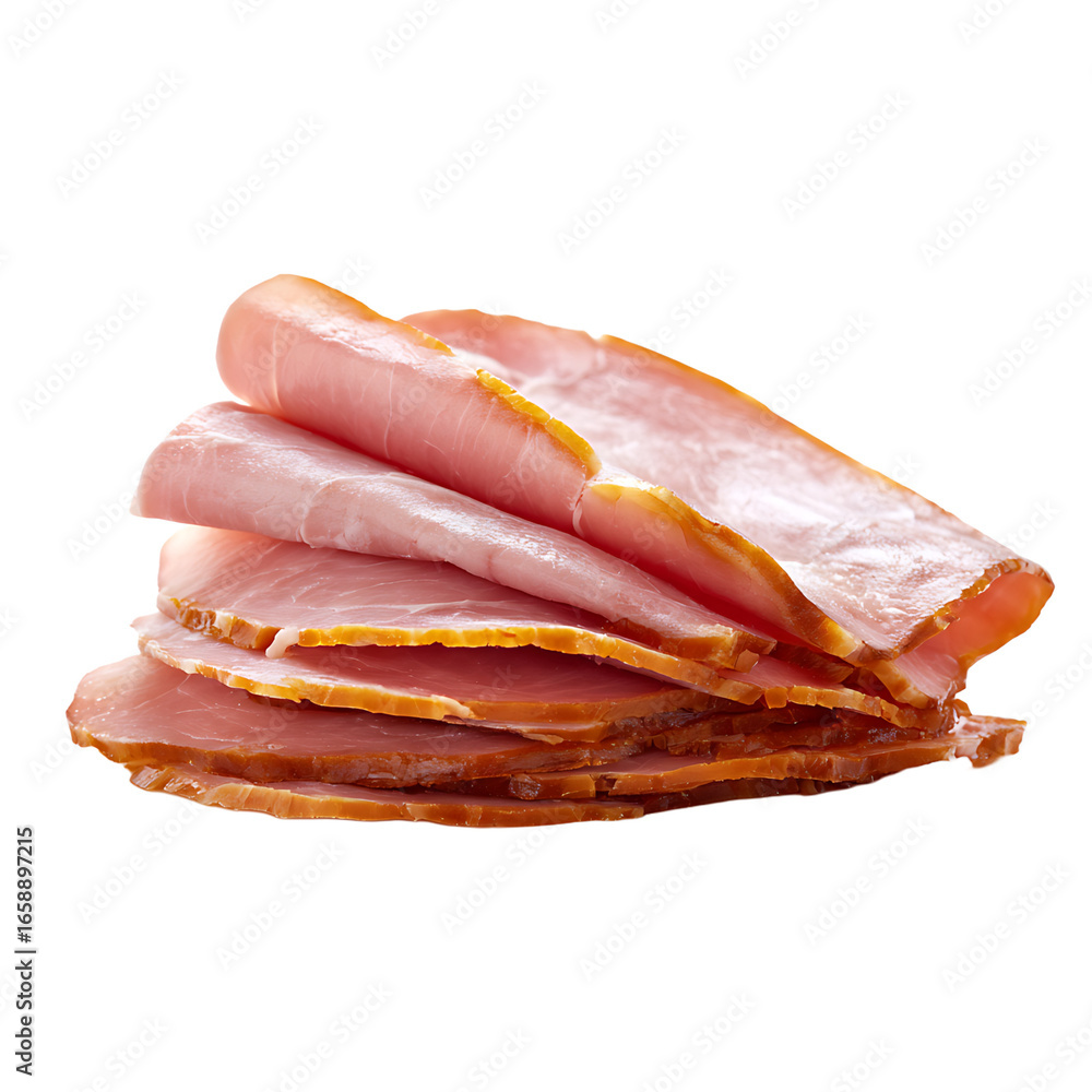 Poster a stack of thinly sliced cured meat perfect for sandwiches or as part of a charcuterie board display
