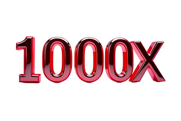 1000x with Red Color Isolated on Transparent Background, 3D Render of Number and Letter Icon for Double and Bonus Concept