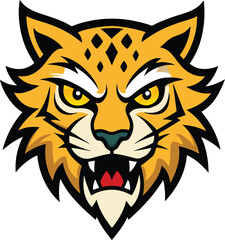 Aggressive cheetah head mascot logo design with intense narrowed eyes and vibrant color palette