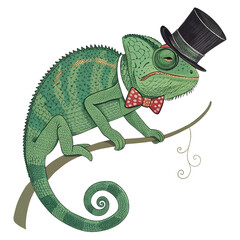Fototapeta premium chameleon cartoon illustration isolated on white background. PNG Transparent file type with high definition quality And vibrant color grading Available.