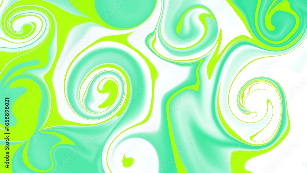Poster Deep teal and white abstract fluid art with dynamic swirling patterns and a glossy finish