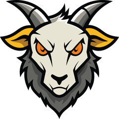Aggressive goat head mascot logo design featuring a broken horn and vibrant cmyk colors