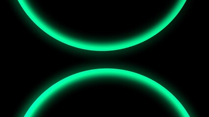 Abstract glowing green curves forming a symmetrical hourglass shape on black