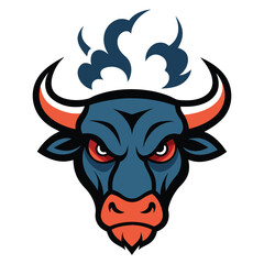 Furious bull mascot head emblem with exhaling nostrils for a powerful brand identity