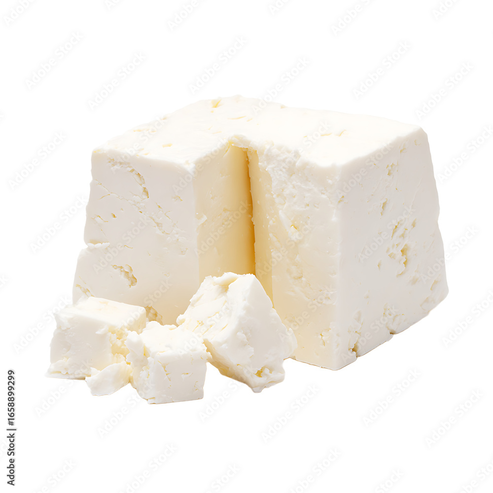 Poster a block of white cheese with chunks of it broken off shown against a black background can be used in