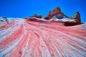Colorful Sandstone Waves and Striations in White Pocket Arizona Under Blue Sky