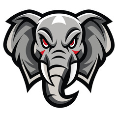 Fierce angry elephant head mascot with raised trunk for sports teams and brands