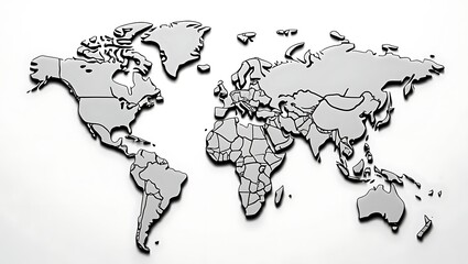 Global Map with Political Borders Displayed on a White Background