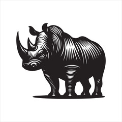 Fototapeta premium Bold Silhouette of a Rhinoceros with Detailed Engraved Texture and Horn.