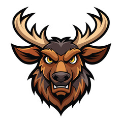 Fierce moose head mascot logo design featuring prominent antlers for branding and sports teams