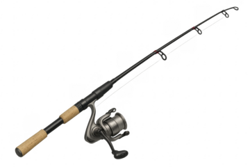 Fishing rod with spinning reel on transparent background