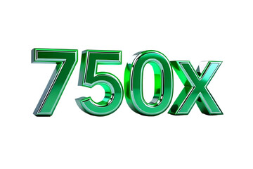 750x with Green Color Isolated on Transparent Background, 3D Render of Number and Letter Icon for Double and Bonus Concept