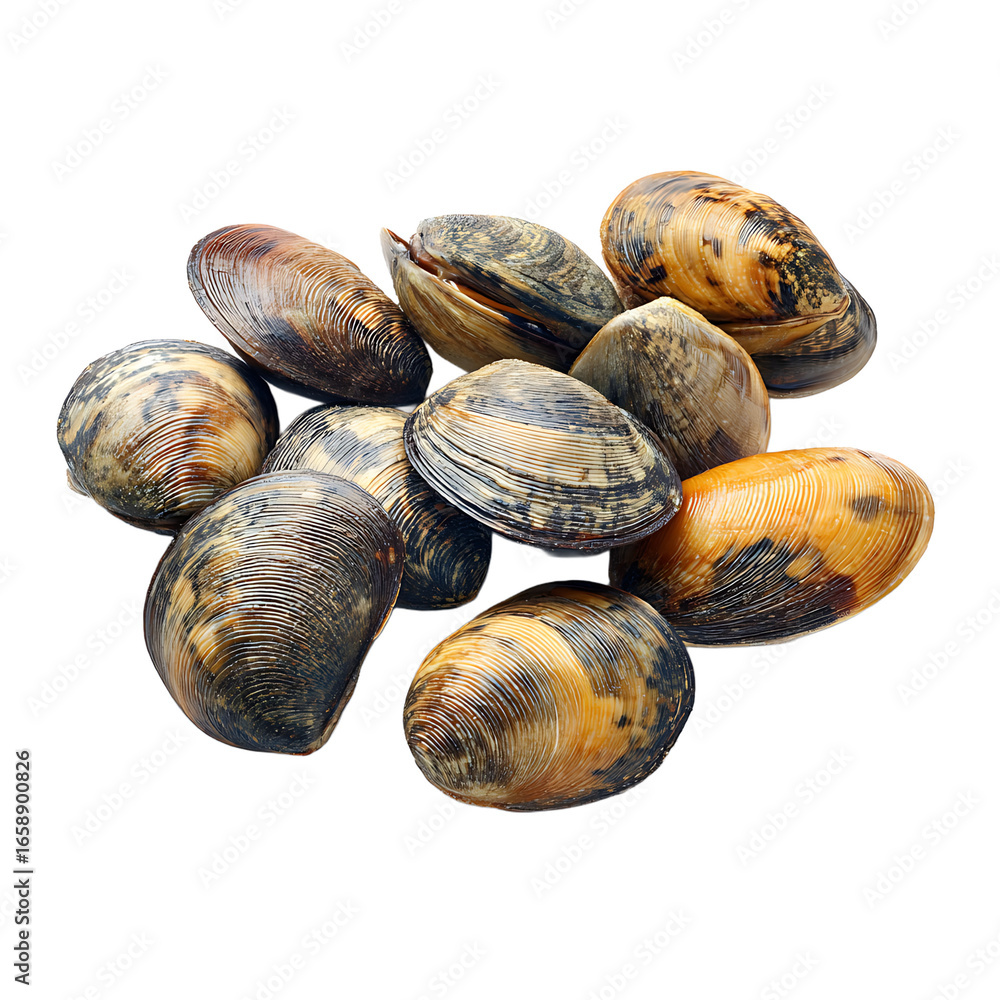 Poster a captivating display of clams showcases the intricate patterns and textures of their shells highlig