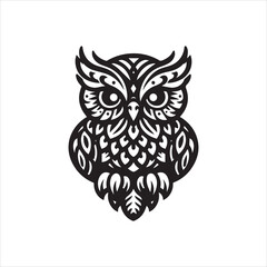 Obraz premium Ornate Black and White Owl Design Intricate Feather Detailing.