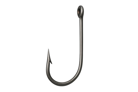 Shiny metal fishing hook on transparent background