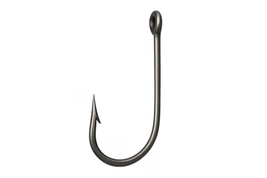 Shiny metal fishing hook on transparent background