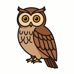 A charming cartoon owl with large, bright yellow eyes and distinctive brown feathers stands upright, perfect for educational content or children's designs.