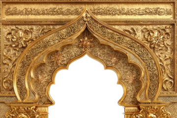 PNG Ornate golden Islamic frame architecture calligraphy intricate.