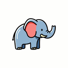 This sweet, simple cartoon illustration depicts a friendly blue elephant with prominent pink ears and a raised trunk, ideal for playful designs.