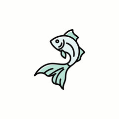 A minimalist and stylized line art illustration of a swimming fish with light blue accents, ideal for modern digital design projects.