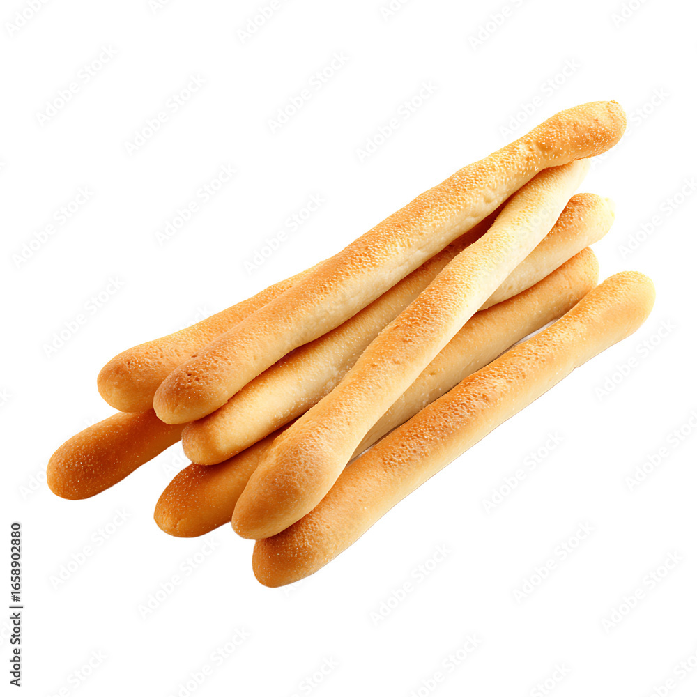 Poster a bundle of grissini breadsticks arranged in a casual pile perfect for dipping or snacking on a plai