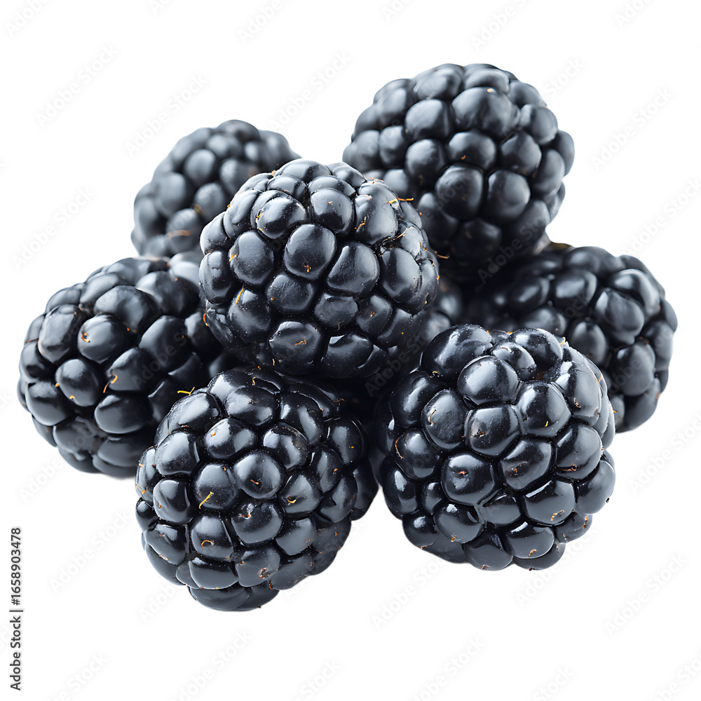 Poster pile of fresh blackberries against a dark background showcasing their deep color texture and cluster