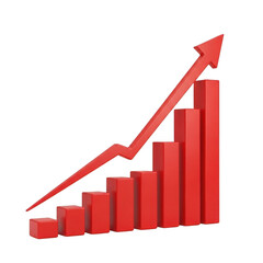 3d red upward trend bar chart with arrow symbolizing financial growth and success transparent background