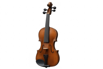 Wooden violin lying on transparent background with tuning pegs and chin rest