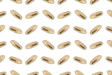 Seamless repeat pattern burrito or sandwich on white background