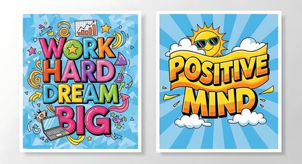 Fototapeta premium Colorful Motivational Posters Featuring Business, Success, and Positivity Elements