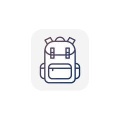 backpack icon illustration carrying travel baggage for adventure a simple line drawing on a gray background symbolizing outdoor excursions and easy mobility.
