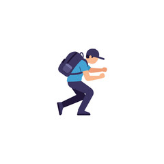 backpack kid hurrying with a heavy backpack navigating urban challenges portraying determination and school-life balance for educational content and blogs.