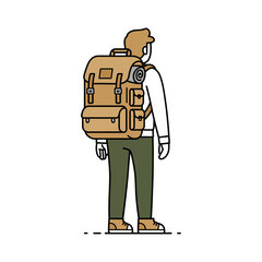 Backpack kid wearing a large hiking backpack standing and looking away illustrating travel and adventure perfect for an outdoors blog wanderlust.