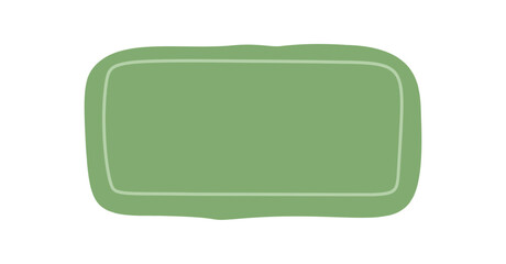 Organic wavy rectangle patch label shape in hand drawn style. Green textbox design with quote form and abstract background, classic choice for creative template, card or decorative message frame.