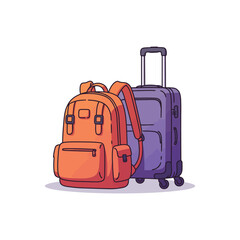Backpack and rolling suitcase for travel illustrating vacation essentials and baggage perfect for blog headers on trips and tourism holidays