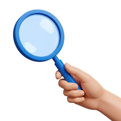 3d realistic magnifying glass held by hand for close inspection and discovery transparent background