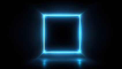 Neon blue square frame on dark background