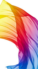 Vibrant flowing fabric creating a stunning rainbow gradient, a dynamic and colorful abstract design against a clean white background, symbolizing fluidity and artistic movement.